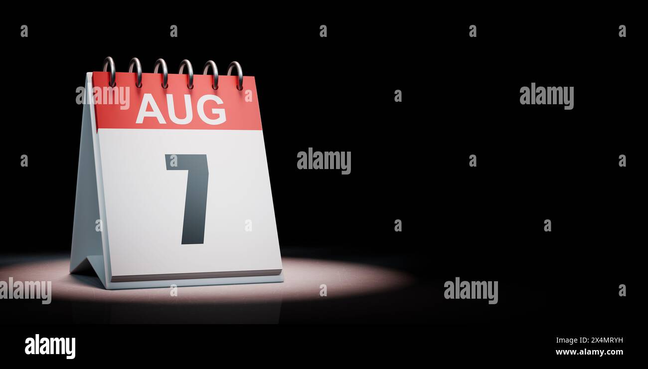 August 7 Calendar Spotlighted on Black Background Stock Photo - Alamy