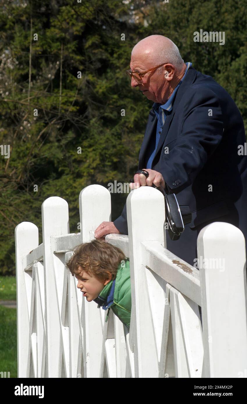 Grandfather and grandson enjoy the Zagreb Botanical Garden, Croatia ...