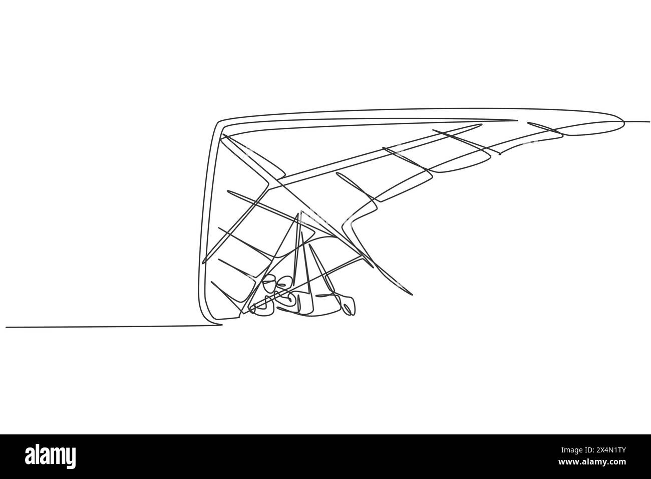 One single line drawing of young sporty man flying with hang gliding parachute on the sky graphic vector illustration. Extreme sport concept. Modern c Stock Vector