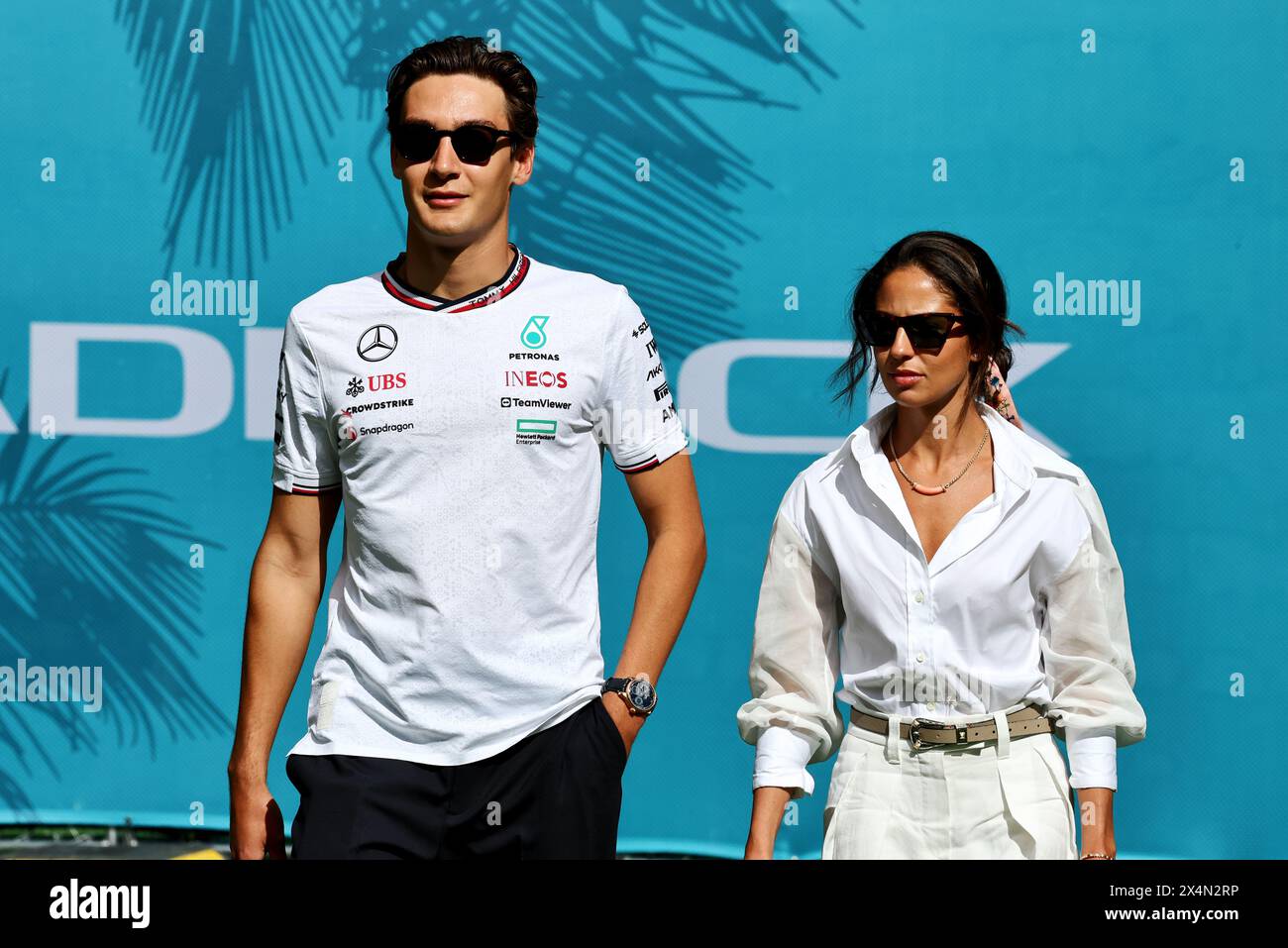 Miami, USA. 04th May, 2024. (L to R): George Russell (GBR 