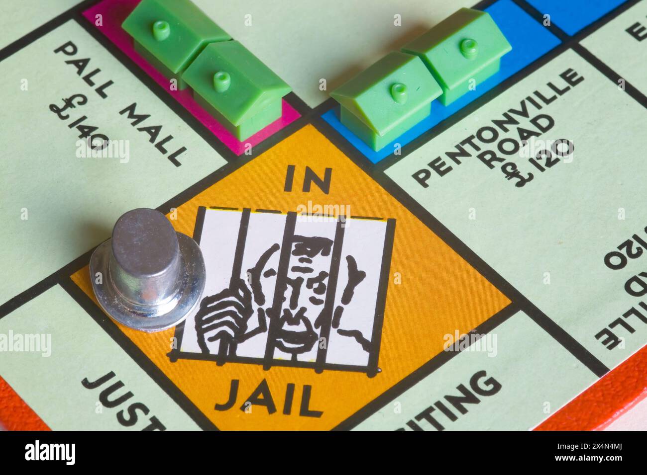 in jail on the monopoly board game Stock Photo