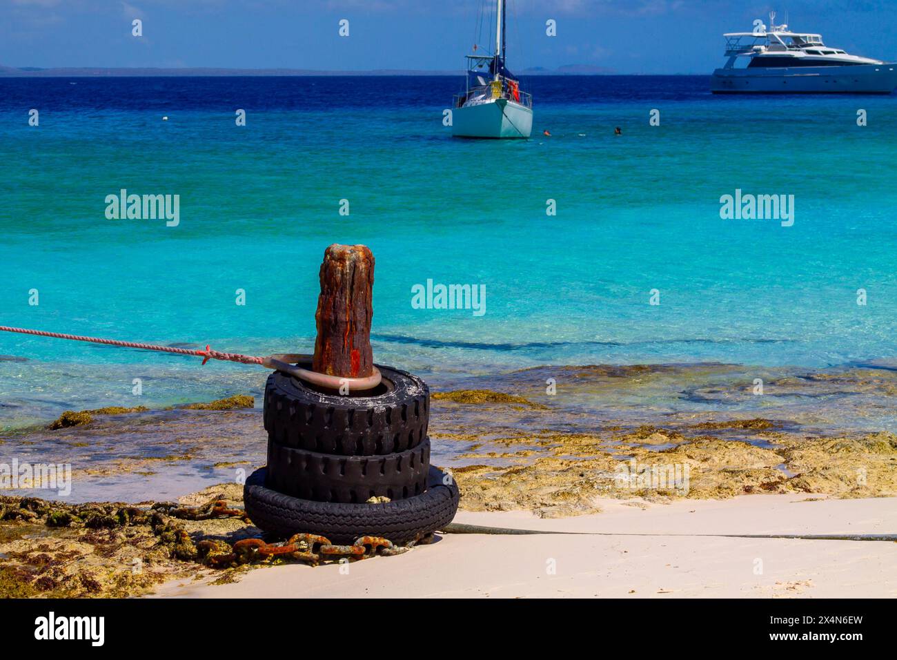 Tire on the beach in Klein Curaçao Stock Photo Alamy