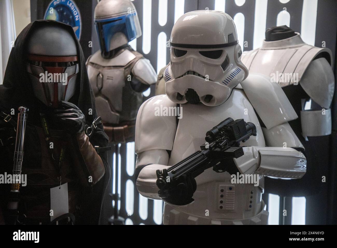 Moscow, Russia. 4th of May, 2024. Star Wars fans gather inside the Culture and Sports Center during the Star Wars day celebration in Moscow, Russia. Star Wars Day is celebrated every 04 May by many fans in different parts of the world. Credit: Nikolay Vinokurov/Alamy Live News Stock Photo