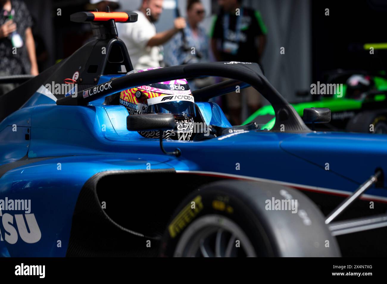 Miami Gardens, United States. 04th May, 2024. American Formula One Academy driver Lia Block of Art Grand Prix drives out to qualifying during the Formula One Miami Grand Prix at the Miami International Autodrome in Miami Gardens, Florida on Saturday, May 4, 2024 Photo by Greg Nash/UPI. Credit: UPI/Alamy Live News Stock Photo