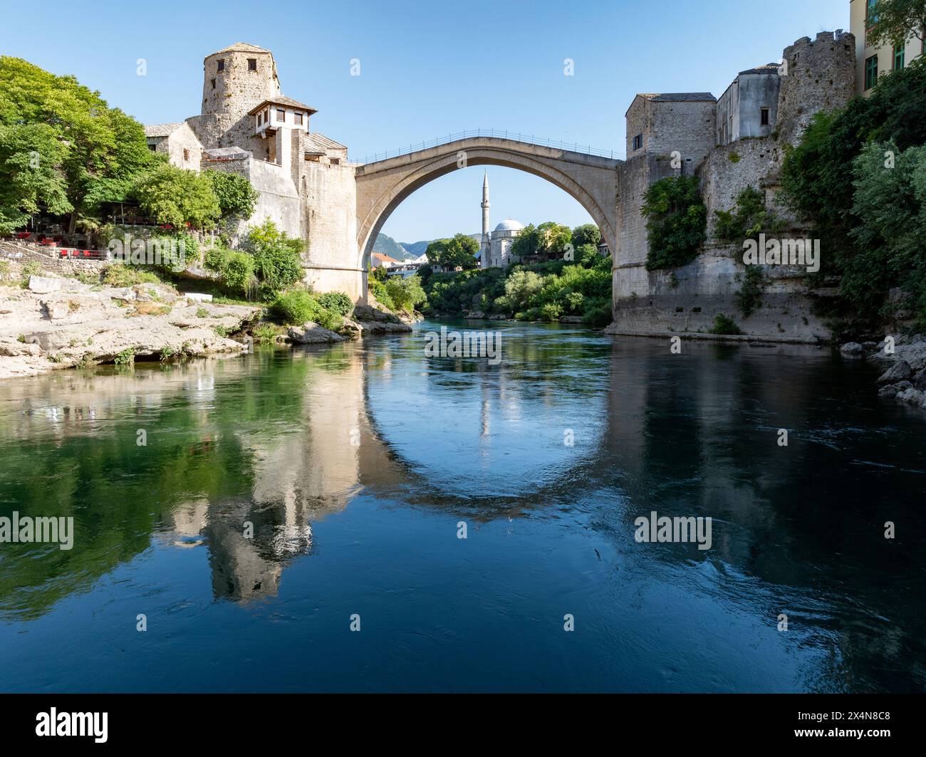 The Old Bridge, Mostar, Bosnia-Herzegovina. The reconstructed Old Bridge spanning the deep valley of the Neretva River. Stock Photo