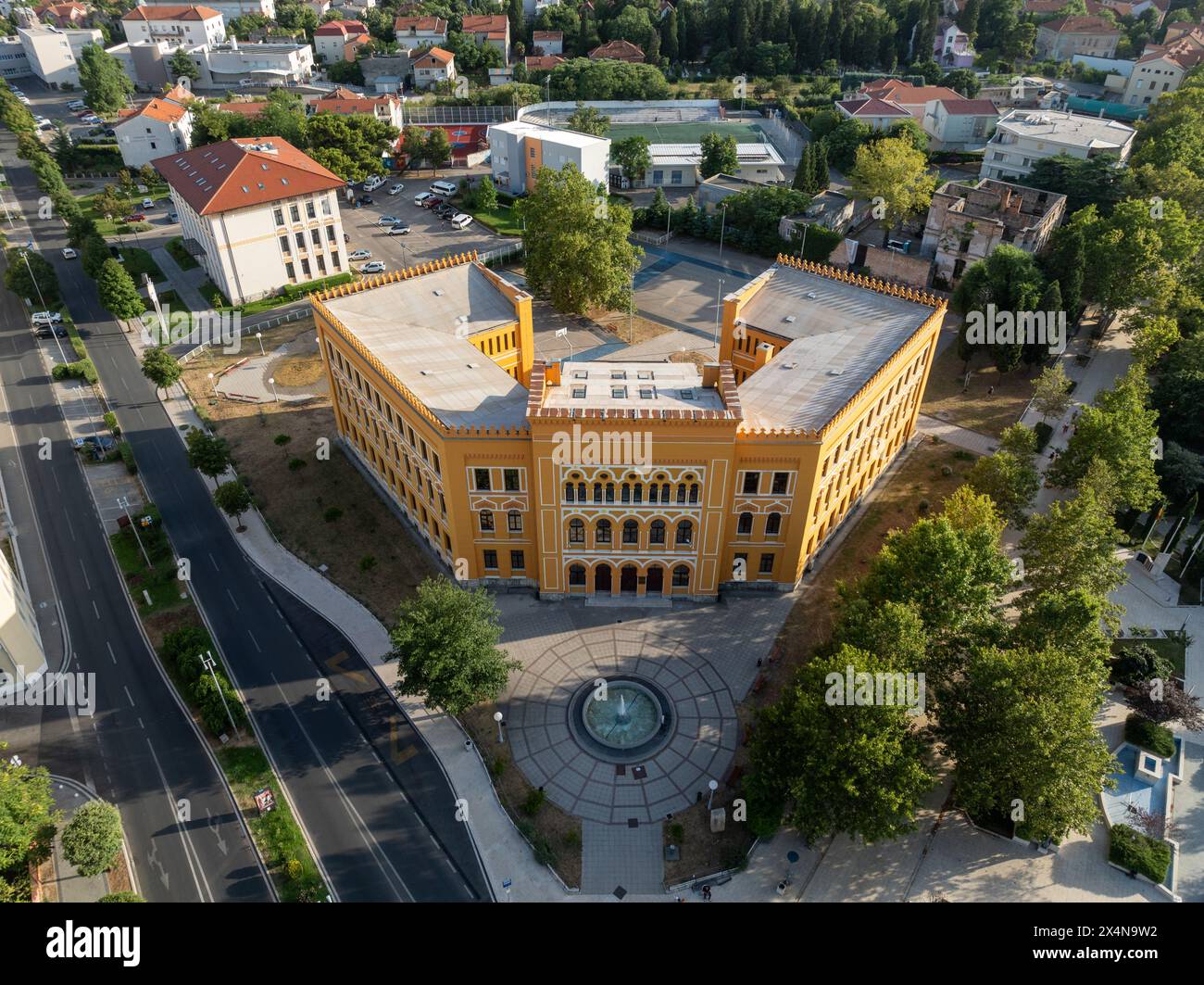 The United World College and Gymnasium building in Mostar, Bosnia and Herzegovina. Stock Photo