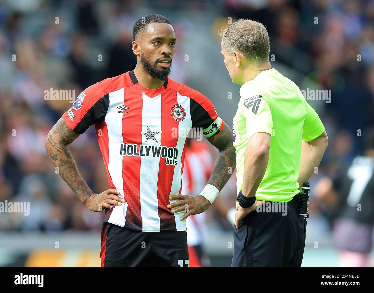 London, UK. 4th May, 2024. Ivan Toney of Brentford appeals for a penalty to referee Graham Scott during the Premier League match at Gtech Community Stadium, London. Picture credit should read: Paul Terry/Sportimage Credit: Sportimage Ltd/Alamy Live News Stock Photo