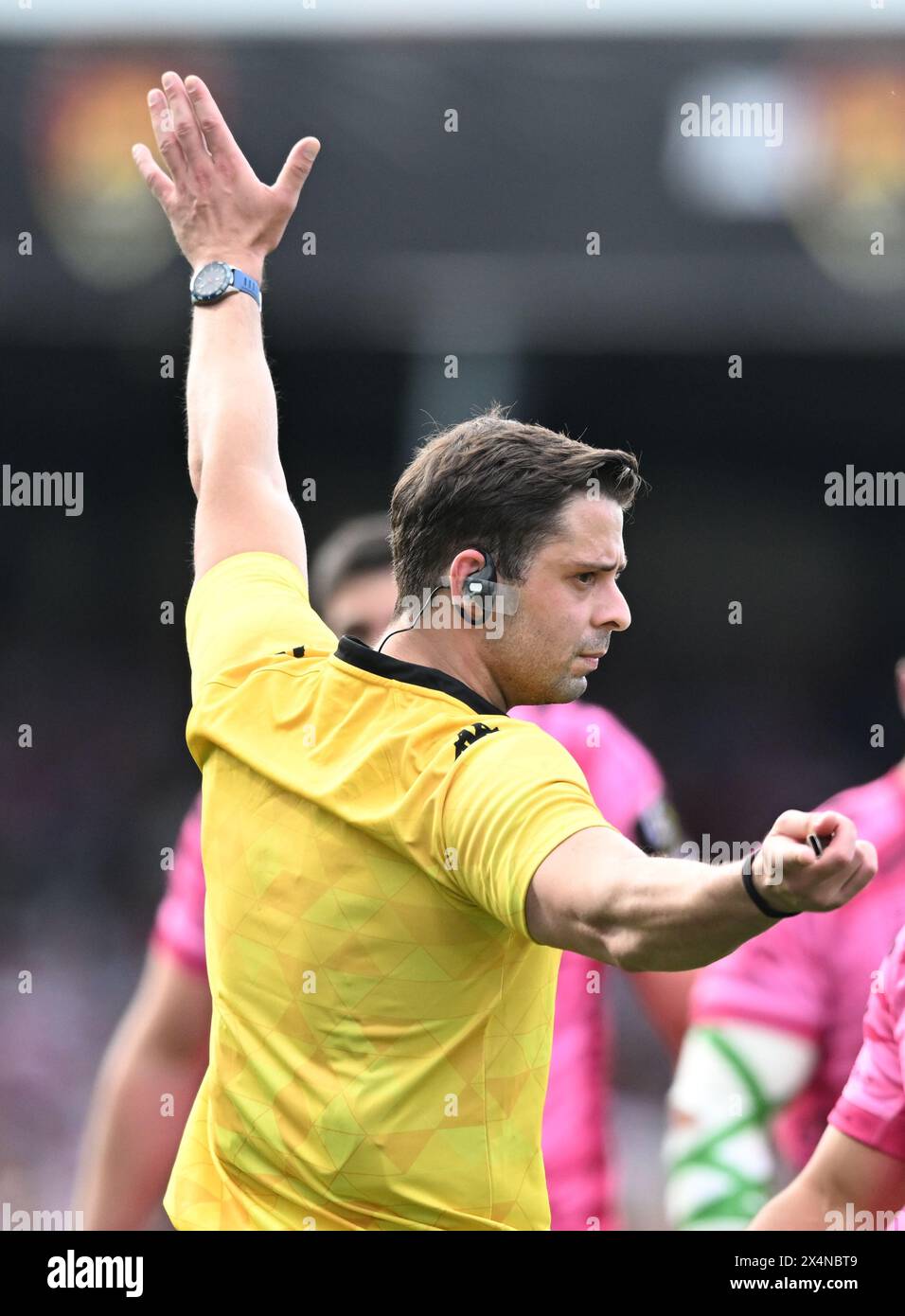 Kingsholm Stadium, Gloucester, Gloucestershire, UK. 4th May, 2024. European Challenge Cup Semi Final Rugby, Gloucester versus Benetton Rugby; referee Nika Amashukeli Credit: Action Plus Sports/Alamy Live News Stock Photo