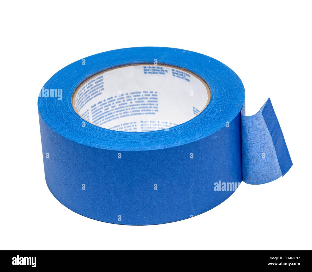 Horizontal closeup shot of a four inch roll of blue painters tape