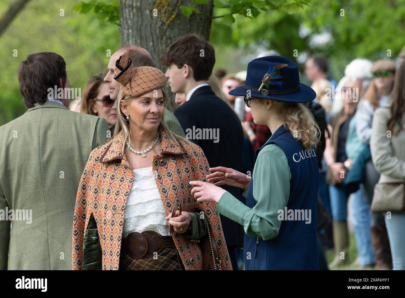 Windsor, Berkshire, UK. 4th May, 2024. Lady Louise Mountbatten-Windsor (Blue Hat), the daughter of the Duke and Duchess of Edinburgh watches the International Driving Grand Prix at Royal Windsor Horse show set in the Private Grounds of Windsor Castle in Berkshire. Credit: Maureen McLean/Alamy Live News Stock Photo