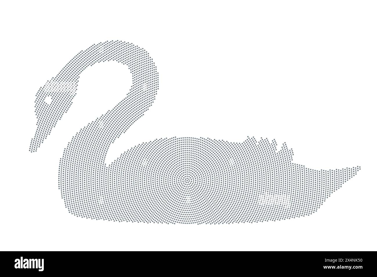 Dotted black swan symbol, silhouette of a swan made of circularly arranged gray dots. Symbol for a black swan event, metaphor for unexpected events. Stock Photo