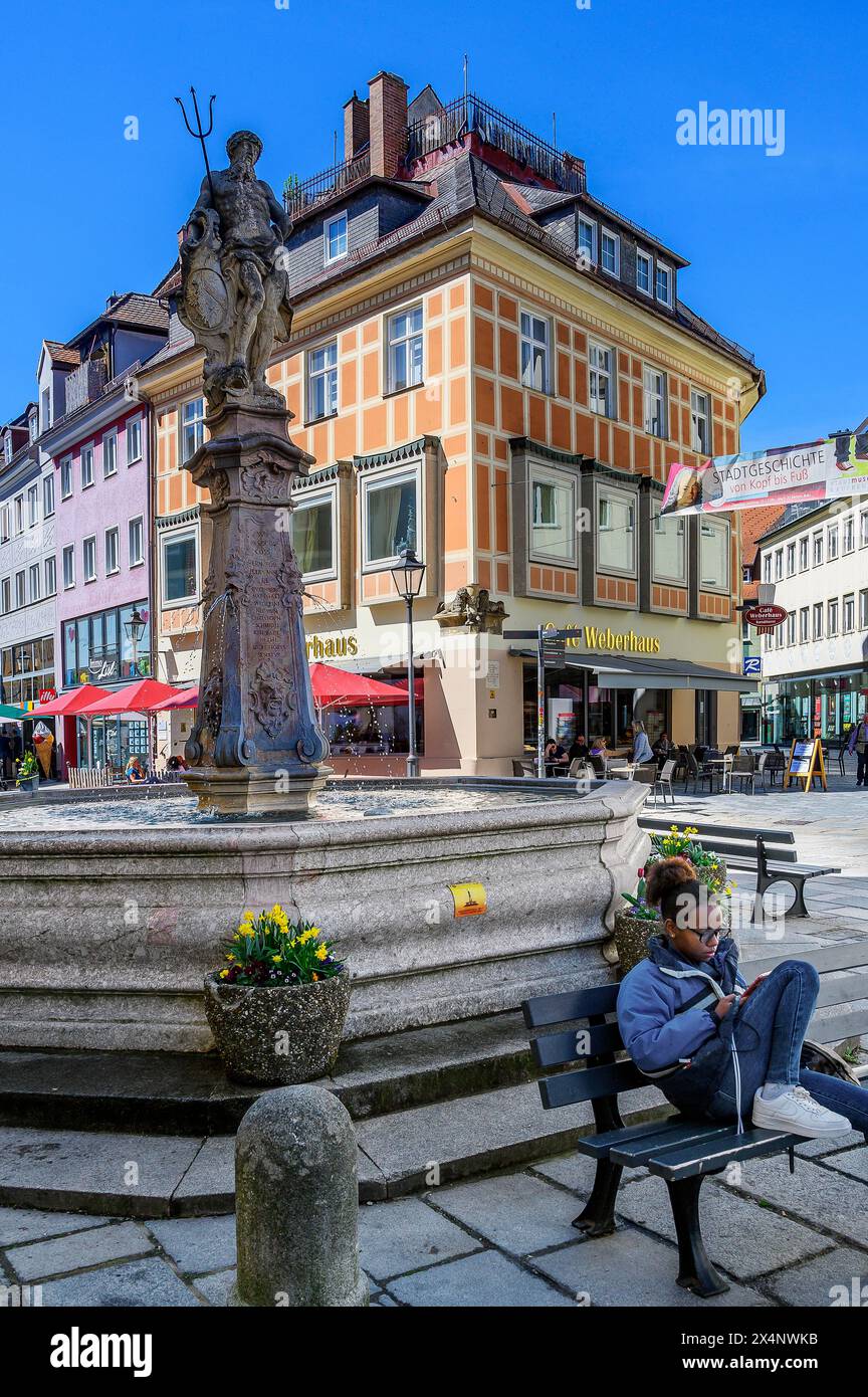 The Neptune Fountain, Kaufbeuern, Allgäu, Swabia, Bavaria, Germany, Europe Stock Photo