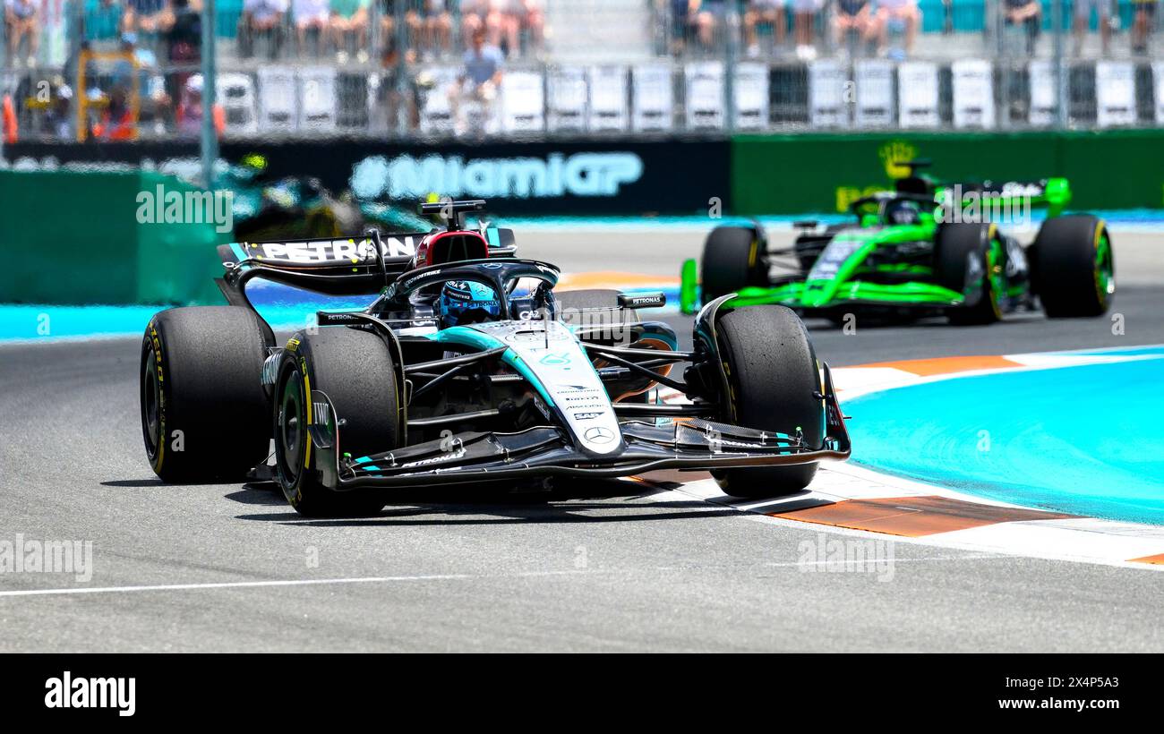 4th May 2024; Miami International Autodrome, Miami, Florida, USA; Formula 1 Crypto.com Miami Grand Prix 2024; Qualifying Day; Mercedes-AMG PETRONAS driver George Russell of the during the Sprint Race. Stock Photo