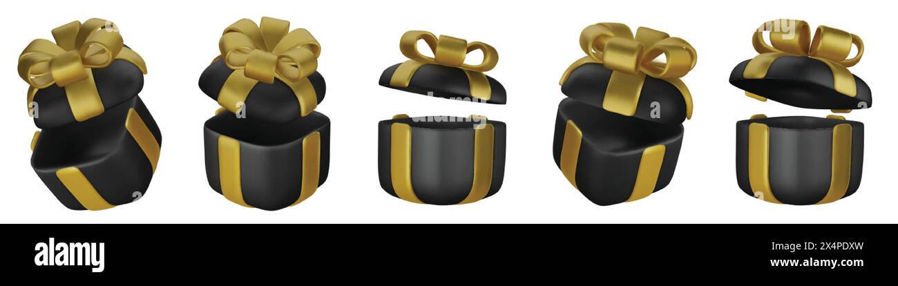 3d gift boxes set with gold ribbon bow isolated on a white background ...