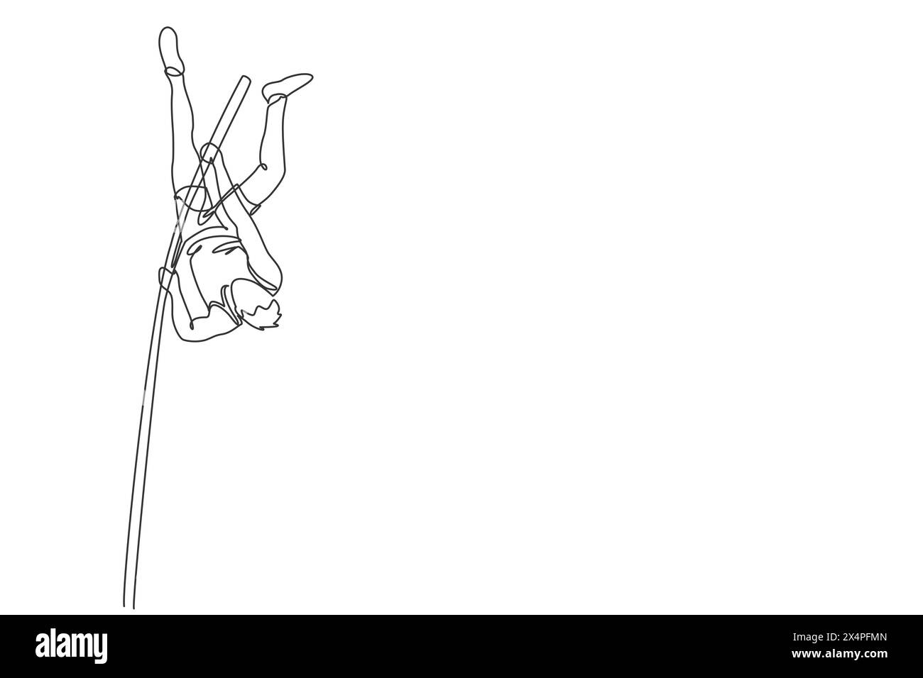 Single continuous line drawing of young sportive man training pole vault jump vertically in the field. Healthy athletic sport concept. Tournament even Stock Vector