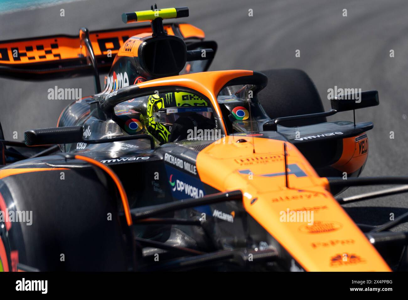Miami Gardens, United States. 04th May, 2024. British Formula One driver Lando Norris of McLaren F1 Team participates in qualifying during the Formula One Miami Grand Prix at the Miami International Autodrome in Miami Gardens, Florida on Saturday, May 4, 2024 Photo by Greg Nash/UPI Credit: UPI/Alamy Live News Stock Photo