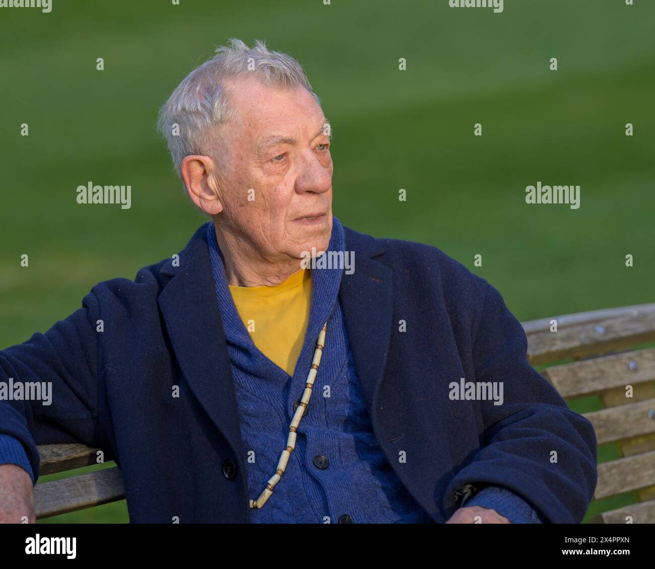 Sir Ian McKellen visiting Windsor Castle on the day Prince Philip died.  Sir Ian was playing Hamlet at the Theatre Royal Windsor 2021. Stock Photo