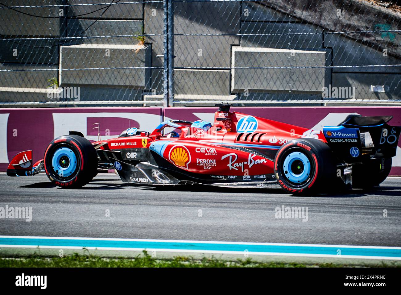 Miami Gardens, FL, USA. 4th May 2024. Qualifying, F1 Miami GP at Miami Autodrome on May 4th, 2024 in Miami Gardens, Florida, USA. Pole Position: 1 Max Verstappen (NED) Red Bull Racing; 2nd Grid: 16 Charlez Leclerc (MON) Ferrari; 3rd Grid: 55 Carlos Sainz (ESP) Ferrari. Credit: Yaroslav Sabitov/YES Market Media/Alamy Live News. Stock Photo