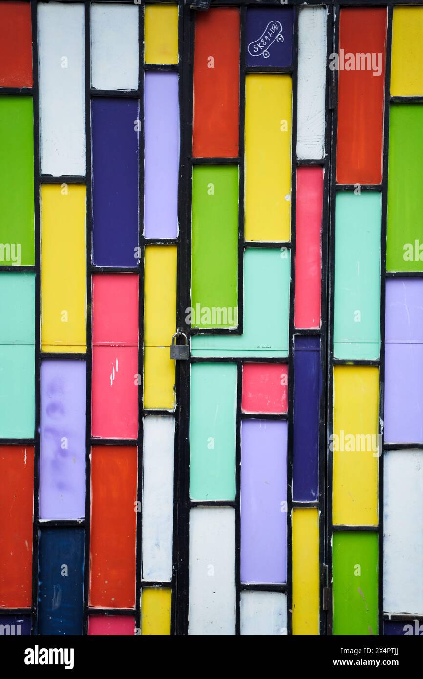a close up of a colorful stained glass window Stock Photo
