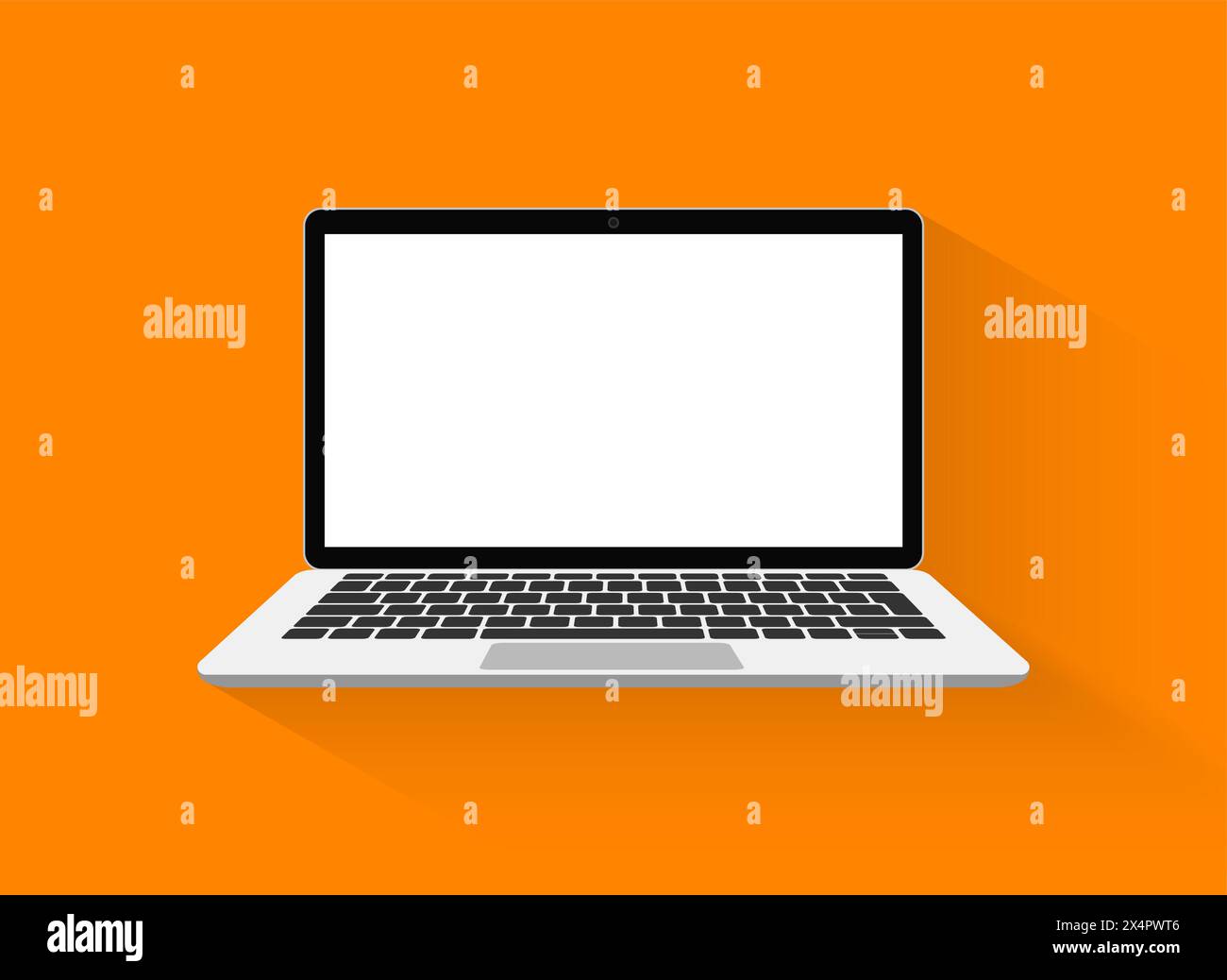 Laptop vector in flat style. Computer with empty screen, blank copy space on computer. Laptop front view. Computer layout in flat style, device screen Stock Vector