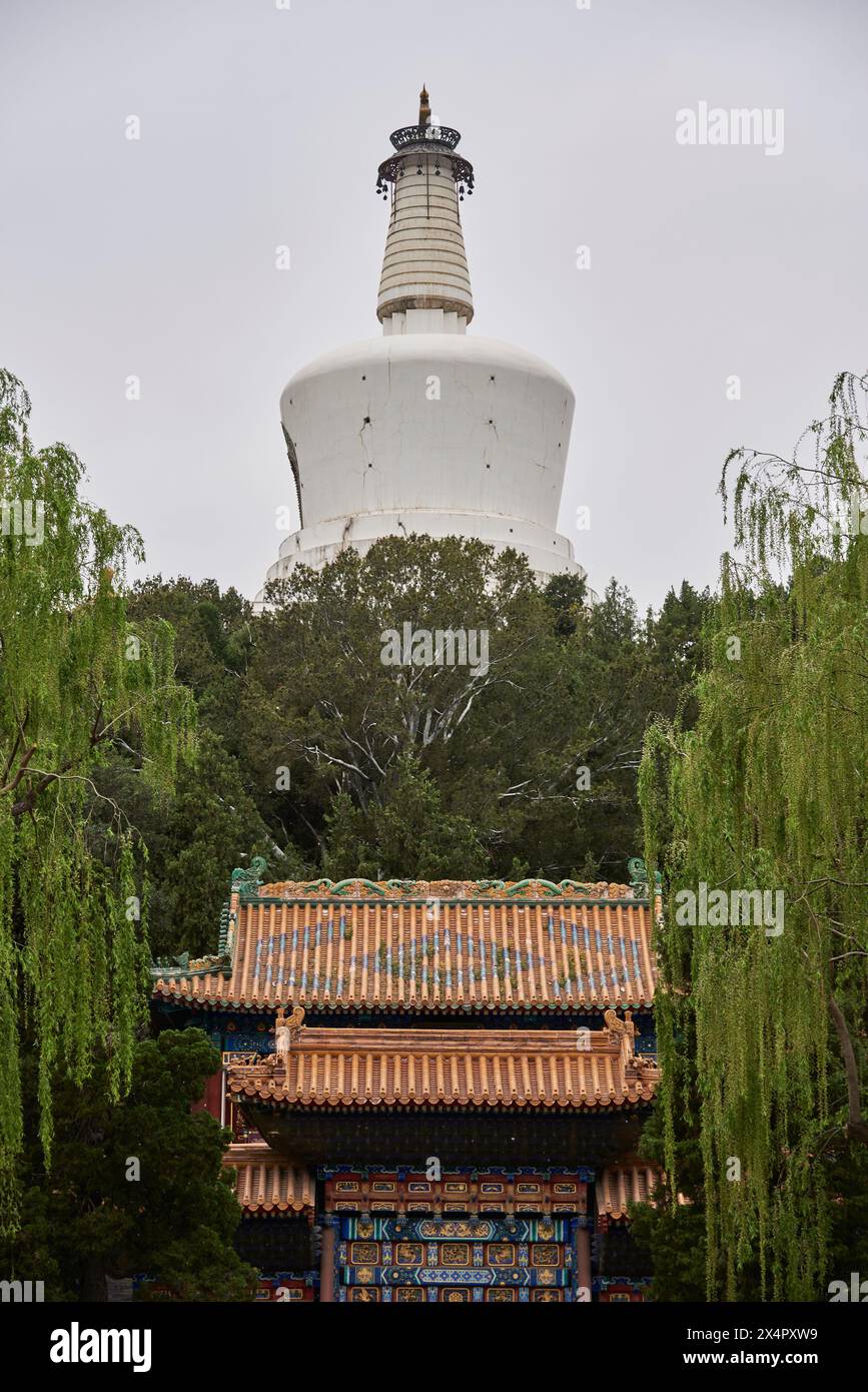 White Pagoda on Jade Flower Island in Beihai Park in Beijing, capital of China Stock Photo