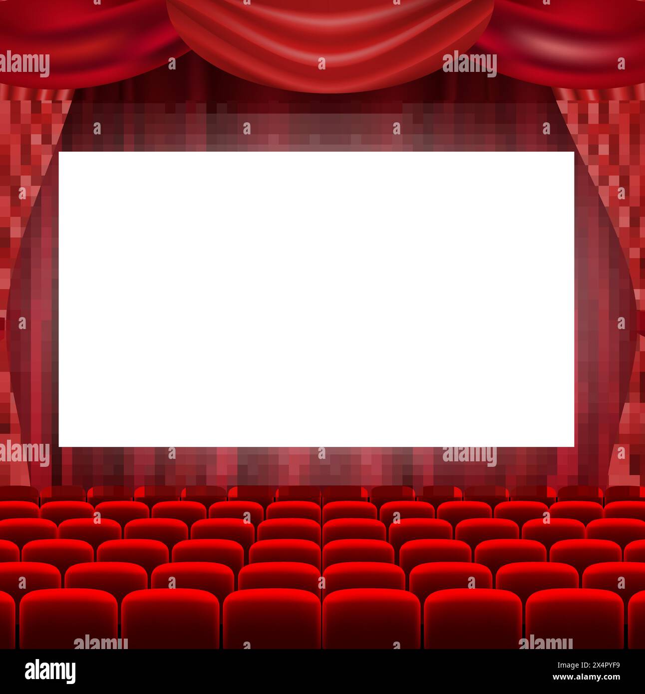 Cinema Screen With Red Curtains With Gradient Mesh, Vector Illustration Stock Vector