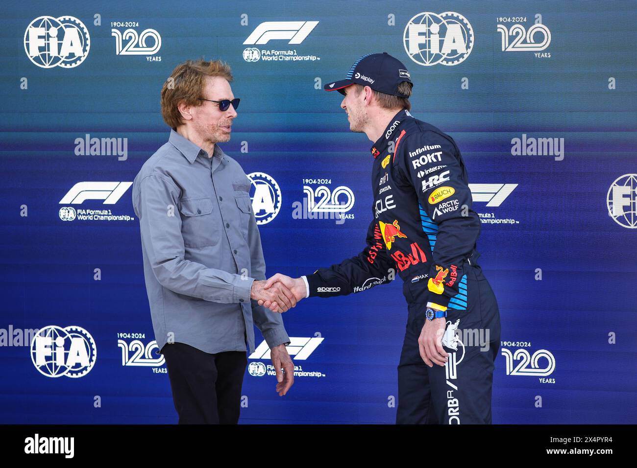 Jerry Bruckheimer, Television and film producer, portrait VERSTAPPEN Max  (ned), Red Bull Racing RB20, portrait during the Formula 1 Crypto.com Miami  Grand Prix 2024, 6th round of the 2024 Formula One World