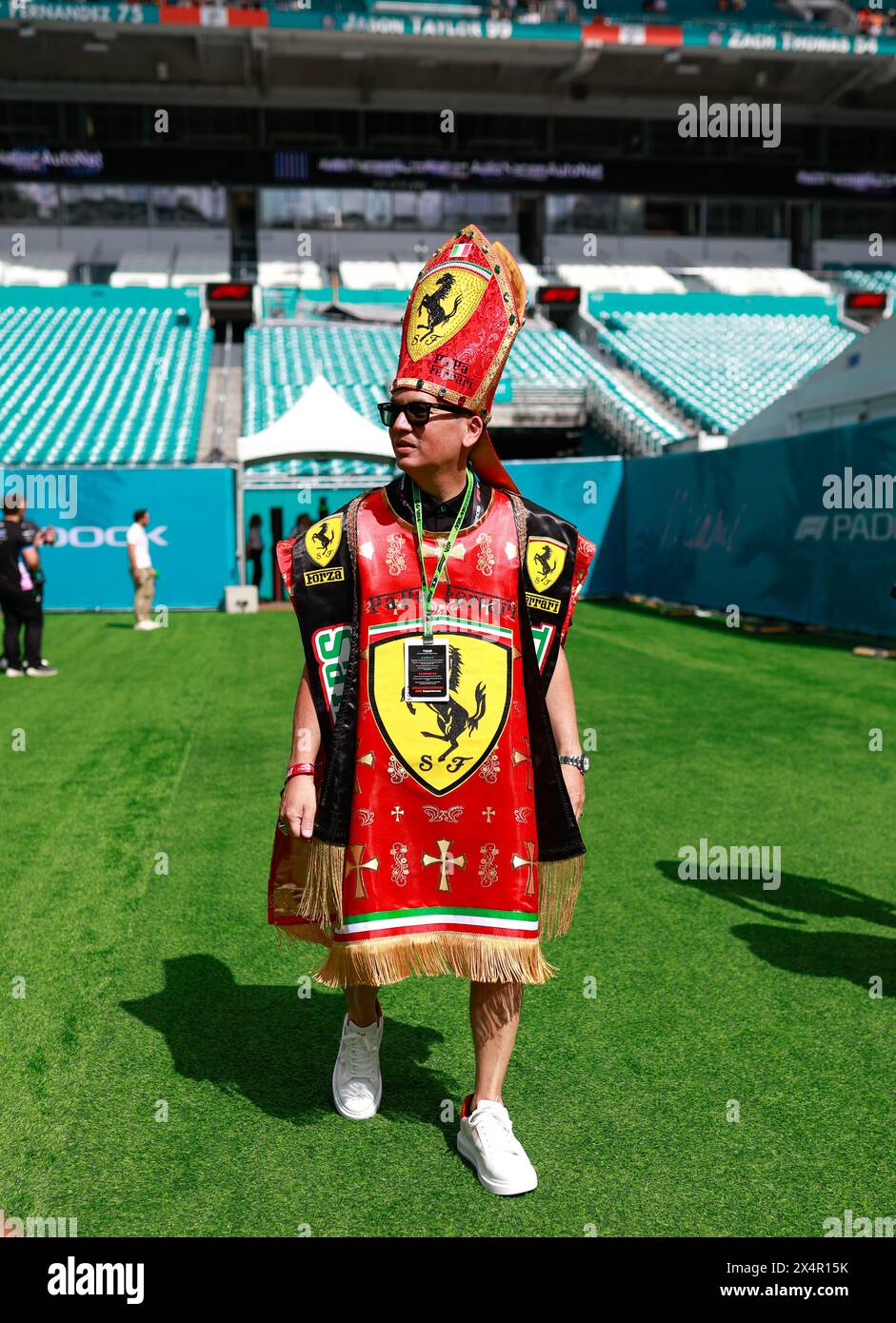 Ferrari fan is seen during the Formula 1 Miami Grand Prix