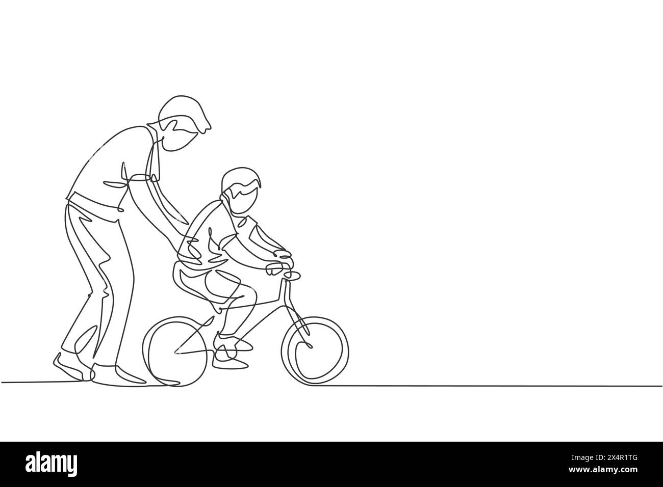 Line For Ridwe One continuous line drawing of young father help his boy kid learning ...