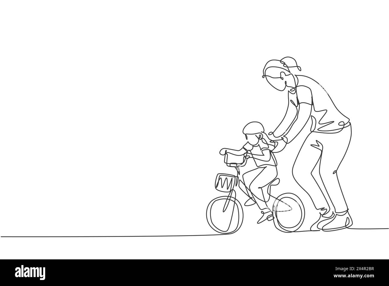 Line For Ridwe One continuous line drawing of young mother help her daughter learning ...