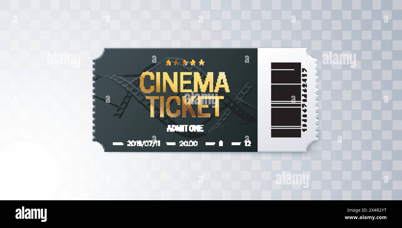 Black cinema ticket isolated on transparent background Stock Vector ...