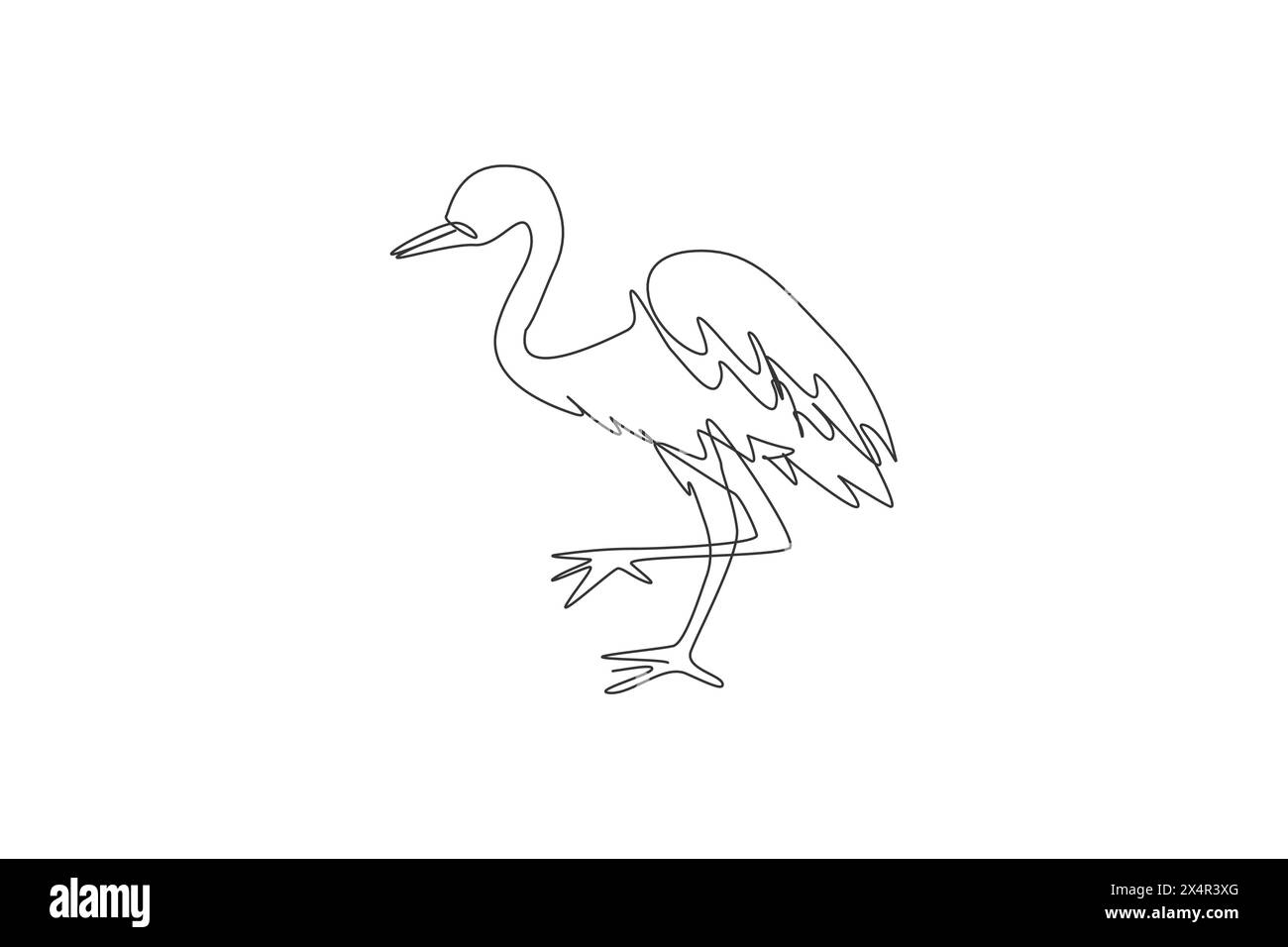 One single line drawing of cute heron bird vector illustration ...
