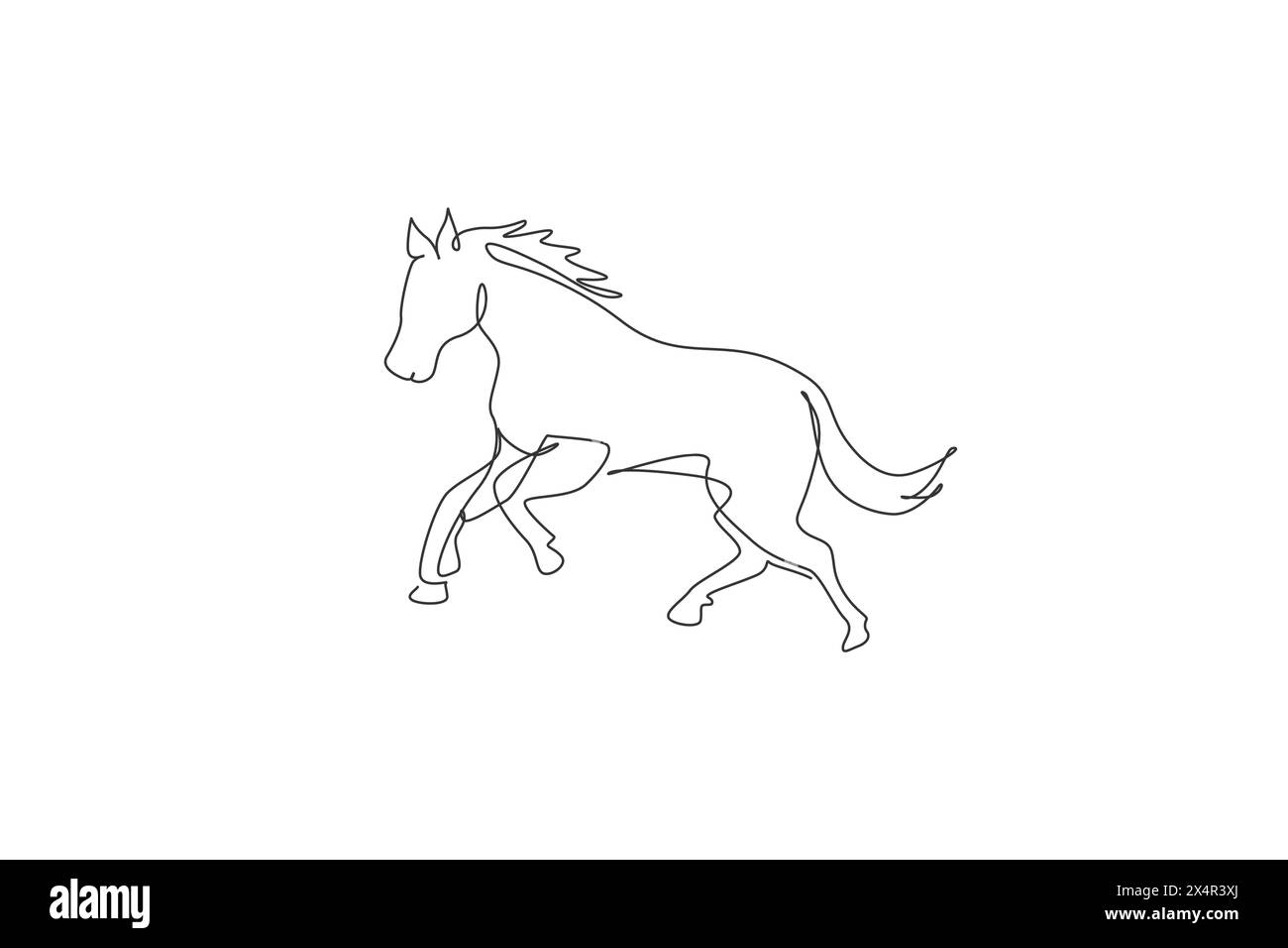 One continuous line drawing of strong cute horse. Wild animal national ...