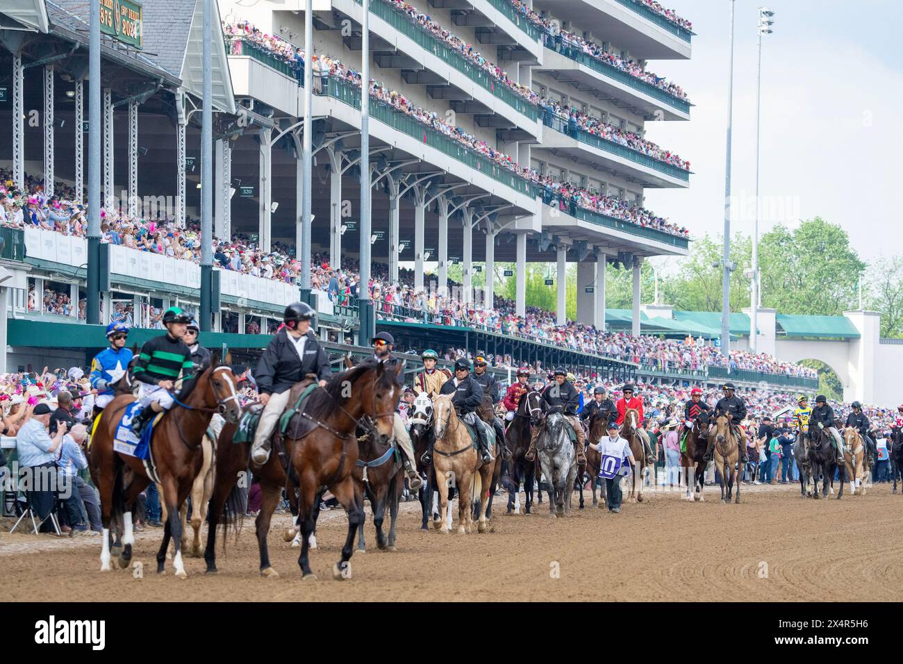 Louisville, United States. 04th May, 2024. Mystik Dan (3), ridden by Brian Hernandez, Jr, is led onto the track at the start of the 150th Kentucky Derby at Churchill Downs in Louisville, Kentucky on Saturday, May 4, 2024. Mystic Dan won the Derby. Photo by Pat Benic/UPI Credit: UPI/Alamy Live News Stock Photo