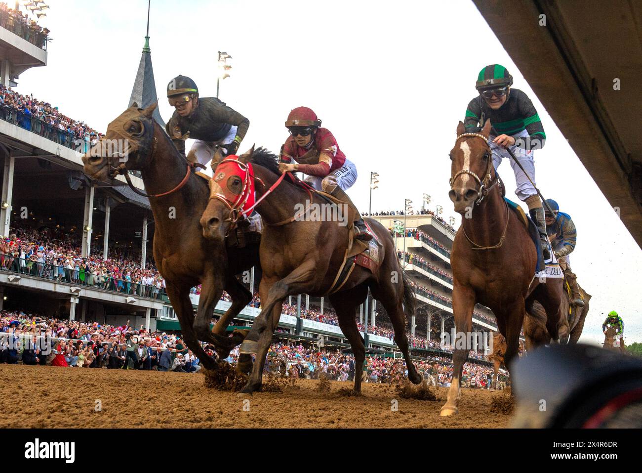 Louisville, United States. 04th May, 2024. Mystik Dan (R), ridden by Brian Hernandez, Jr, wins the 150th Kentucky Derby at Churchill Downs in Louisville, Kentucky on Saturday, May 4, 2024. Sierra Leone (L) came in second and Forever Young (C) was third. Photo by Pat Benic/UPI Credit: UPI/Alamy Live News Stock Photo
