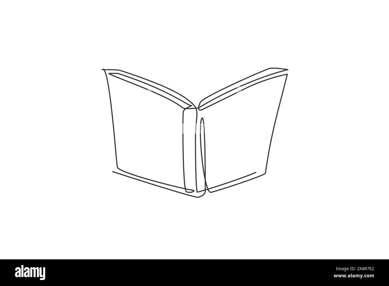Single continuous line drawing of open book for public library logo label. Window of knowledge logotype icon concept. Modern one line draw graphic des Stock Vector