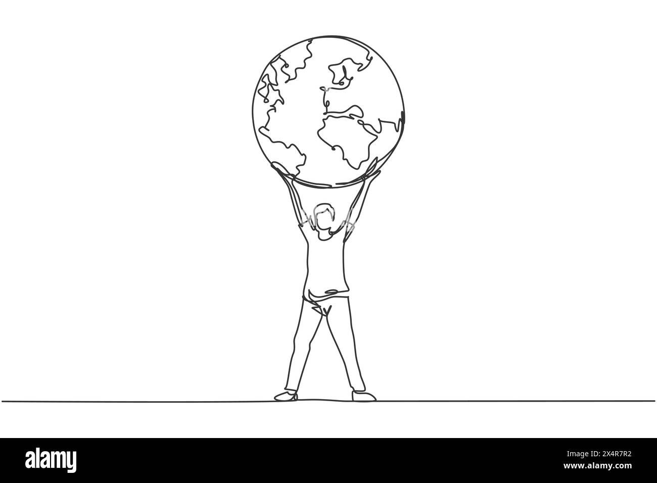Continuous one line drawing of man holding globe earth minimalist ...