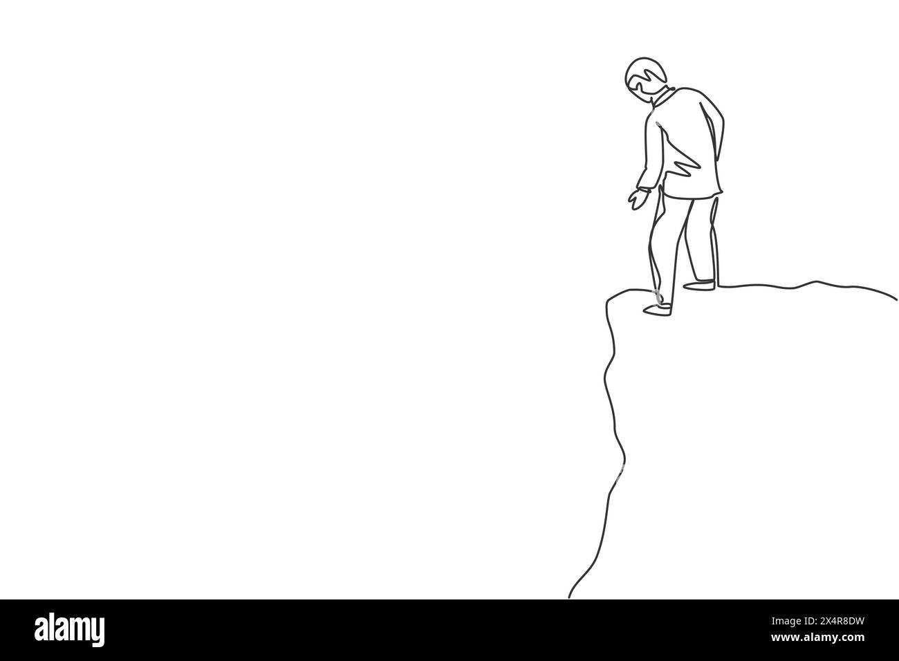 Single one line drawing of young smart business man looking down from ...