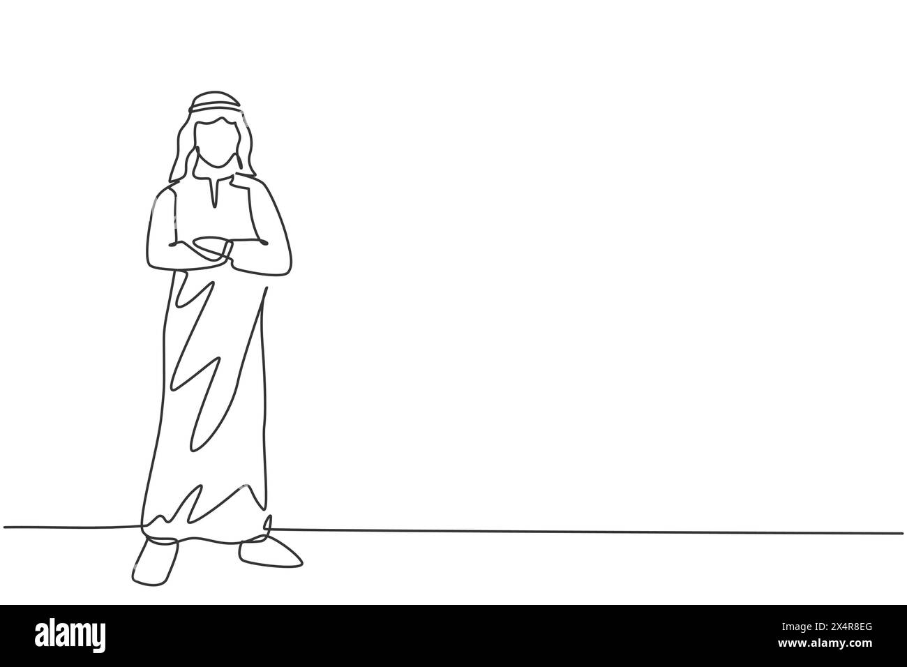 Single continuous line drawing of young Arabian businessman pose ...