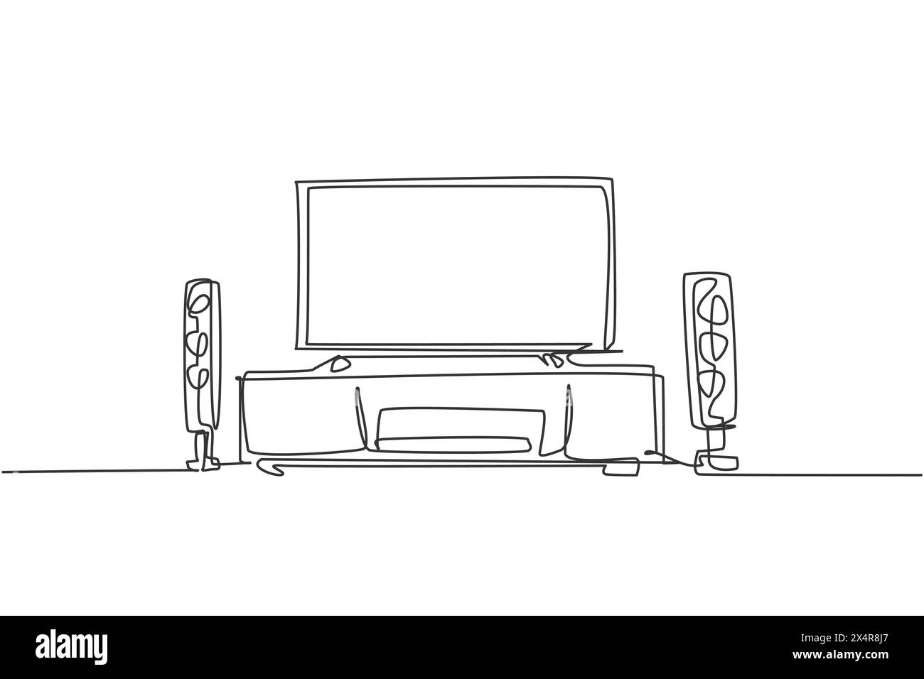 One continuous line drawing of home theater with stereo audio system