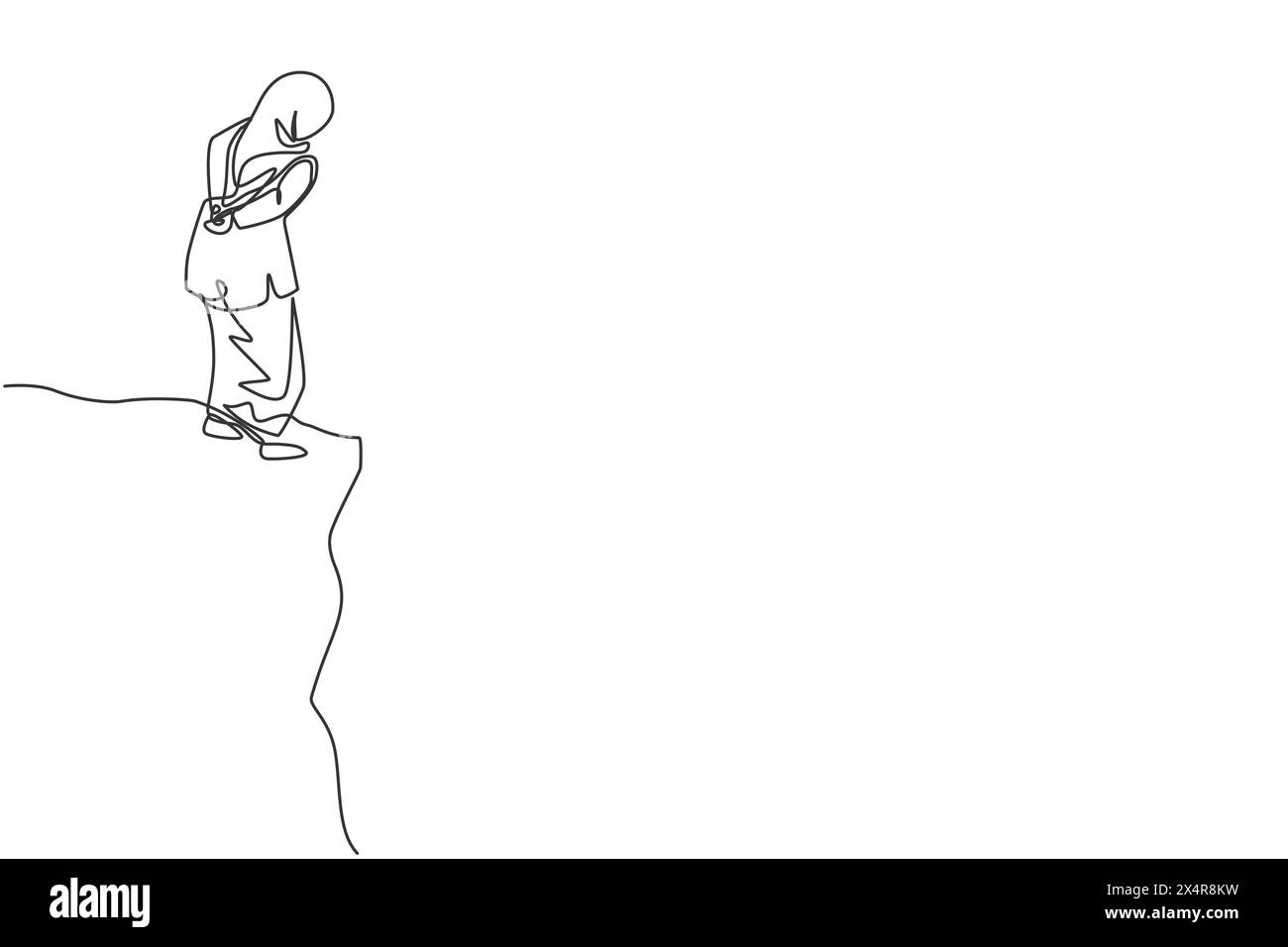Continuous one line drawing of young female Arabic worker looking down ...