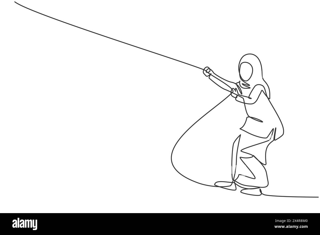 Single one line drawing of young smart Arab business woman pulling rope ...