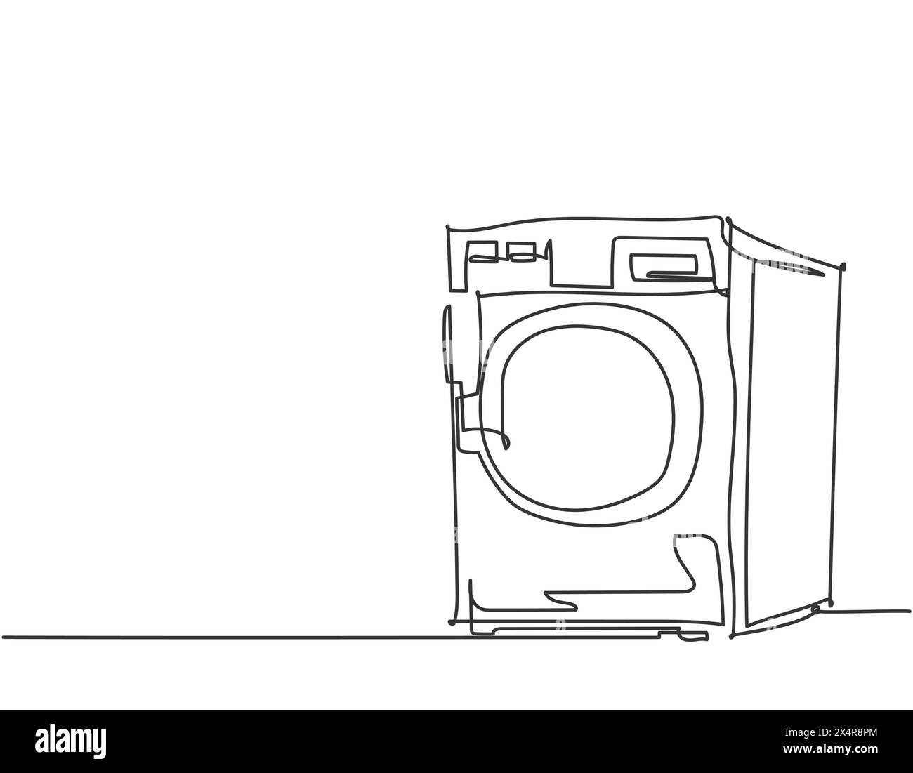 One single line drawing of front door washing machine home appliance ...
