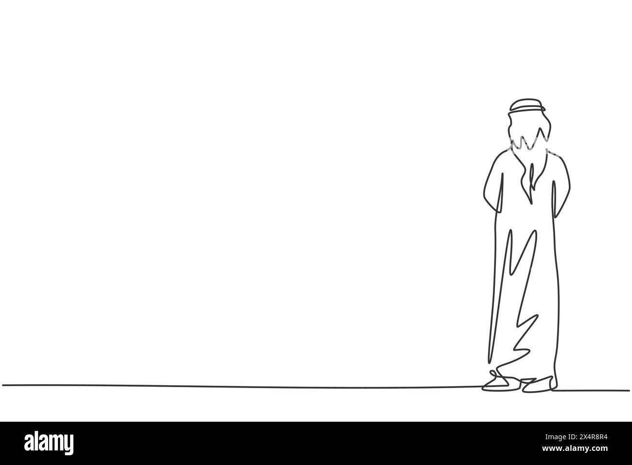 Continuous one line drawing of young Arab businessman thinking to ...