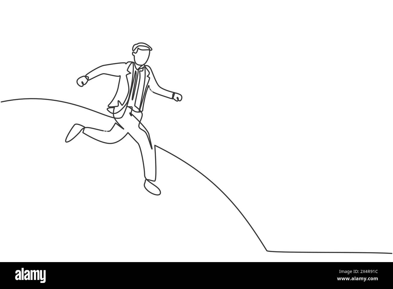 Simple Line Chasing Single one line drawing young sporty male employee running to get to ...