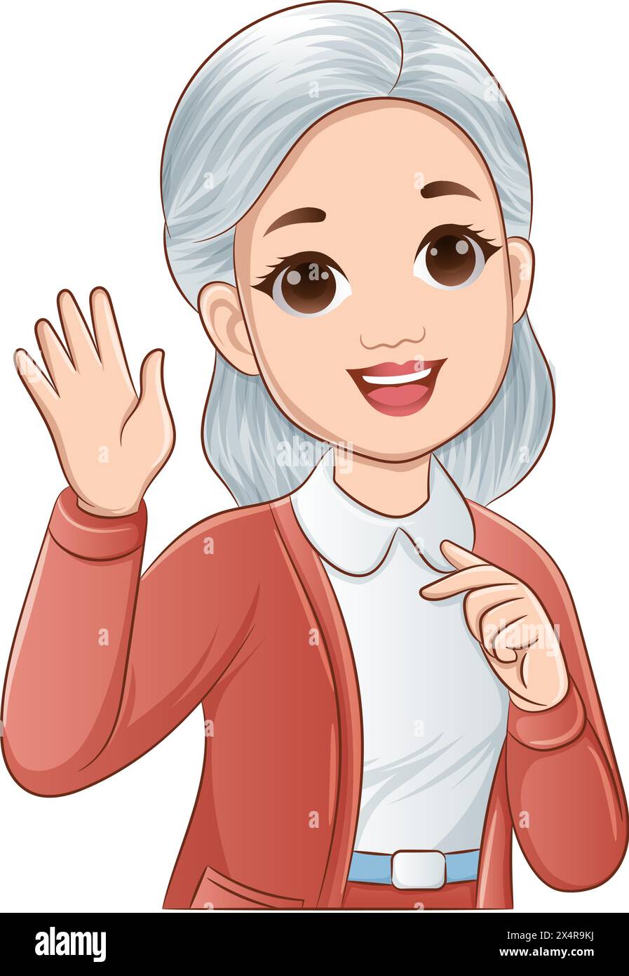 Middle-aged woman, smiling kindly while waving vector illustration Stock Vector