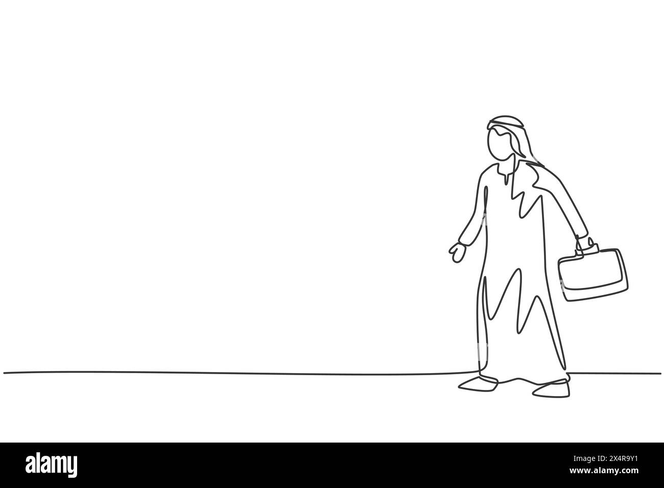Continuous one line drawing young Arab male worker walking to his ...