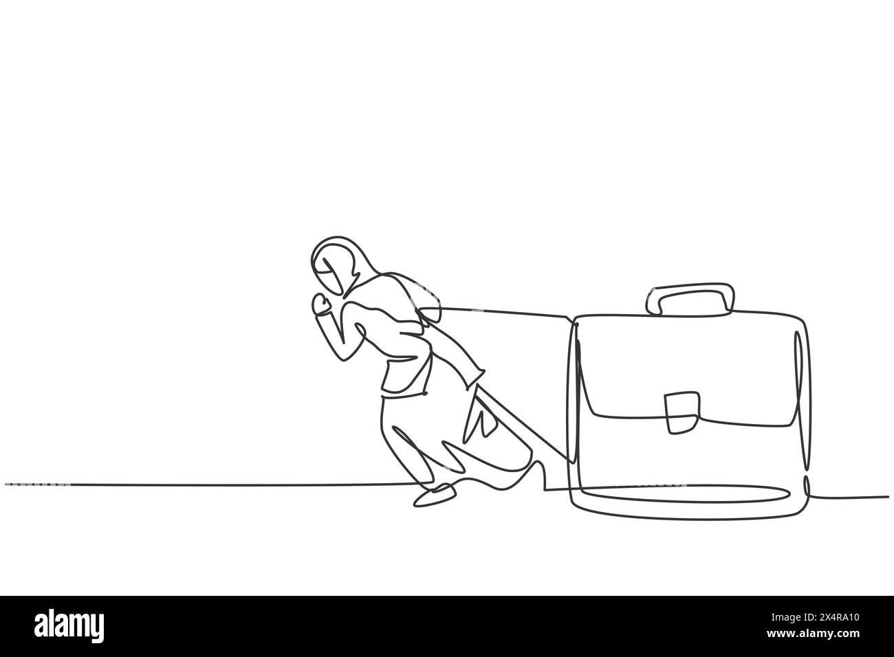 Continuous one line drawing of young female Arabic worker walking and ...
