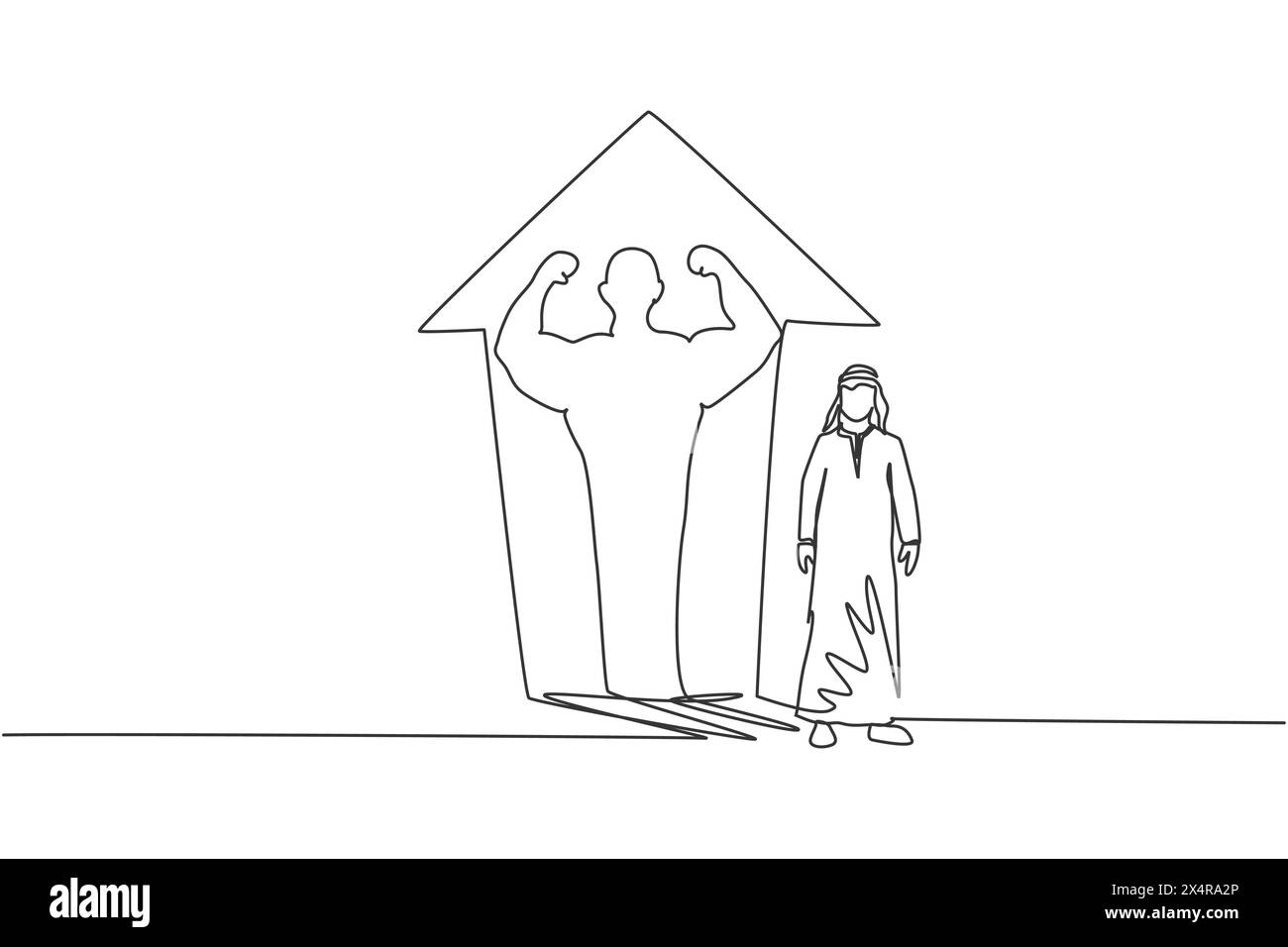 Continuous one line drawing of young Arab businessman standing with