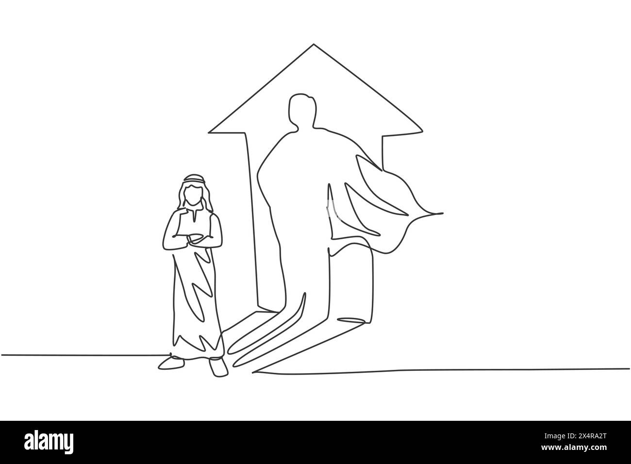 Single continuous line drawing of young Arabian businessman standing ...